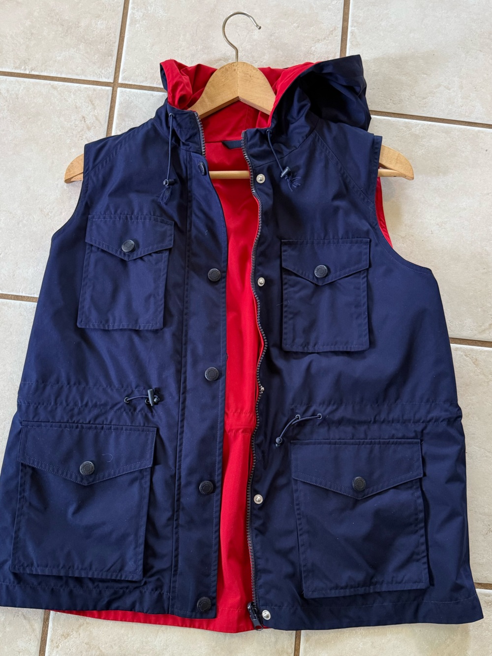 Lauren Ralph Lauren Vest Women's Reversible Hooded Navy Blue & Red Size P Large